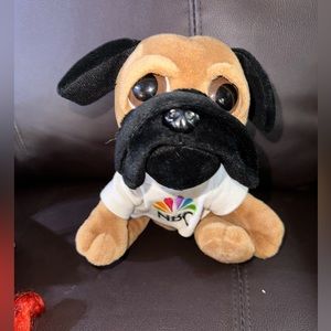 The Petting Zoo Pug Black & Tan Plush in RARE NBC Peacock T-Shirt Rainbow Logo
